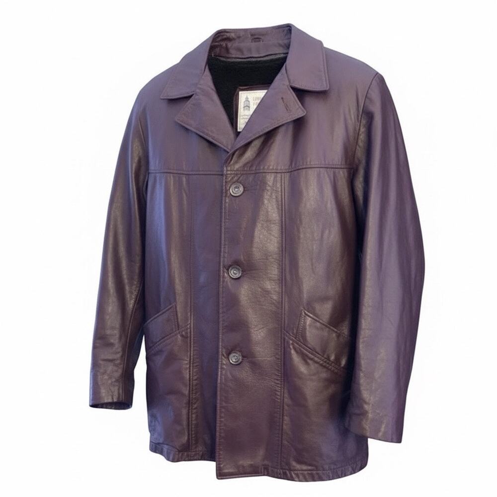 VTG London Fog Brown Leather Coat Men’s 42,Zip Out Faux Fur Liner, Alt Retro